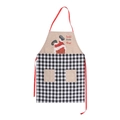 Linen Christmas apron with black and white plaid pockets and Santa Claus chimney graphic - Black and White Plaid Santa Apron (F-W214)