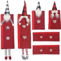 Set de 6 fundas navideñas para tiradores de nevera con gnomos rojos y cuadros - Estilo de Tela a Cuadros
