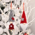 Set di due gnomi natalizi con cappelli di feltro e barbe di peluche appesi a rami decorativi - Set Gnomo Coppia (D-GJ25)