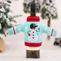 Christmas blue knit wine bottle sweater with snowman embroidery and snowflake details - Snowman Style Knitted Wine Cover (H-JT221)