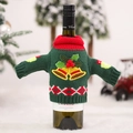 Knitted green Christmas wine bottle cover with festive embroidery and red high collar decor - Bell Style Knitted Wine Cover (H-JT222)