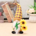 Harvest festival gnome plush doll with plaid hat holding bright yellow sunflowers - Red Yellow Plaid Sunflower Style (W-WS53)