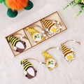 Set de 6 gnomos de madera para fiesta de abejas con girasoles y caja de madera - Estilo A Juego de Colgantes de Madera Gnomo Abeja