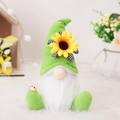 Harvest gnome decoration featuring a sunflower green hat and black white plaid ribbon - Grass Green Hat Sunflower Gnome (Model A)