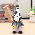 Gnomo di peluche con motivo a mucca, cappello a pois bianchi e neri e corna marroni - Gnomo Mucca con Ape e Girasole
