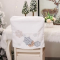 White faux fur Christmas chair cover featuring colorful embroidered snowflake details - Snowflake Style (H-YT73 B)