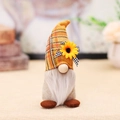 Standing autumn gnome decoration with orange plaid hat and sunflower for Thanksgiving - Checkered Sunflower Beard Style (W-WS80)