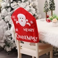 Festive red Christmas chair cover featuring Santa Claus and Merry Christmas typography - Santa Claus