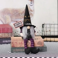 Gnomo de Halloween con sombrero de gato negro y piernas largas de lentejuelas a rayas púrpuras - Estilo de Muñeco con Sombrero Negro y Piernas Largas (X-Y40)