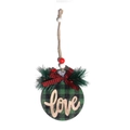 Decorazione albero di Natale con motivo a quadri verdi e scritta love in legno - Plaid Verde e Nero (Q-G39)