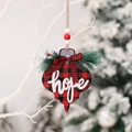 Decorazione natalizia in legno a quadretti rossi e neri con scritta hope in rilievo - Plaid Rosso e Nero (Q-G37)