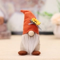 Standing autumn gnome plush with orange knit hat, sunflower and checkered bow detail - Solid Sunflower Beard Style (W-WS82)