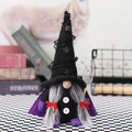 Halloween gnome plush with purple cape and wizard hat on checkerboard surface - Purple Wizard Gnome (X-Y45)