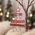 Adorno de madera para árbol de Navidad con capas rojas y verdes y mensajes navideños - Árbol Cuadros Rojo-Verde (Q-G54)