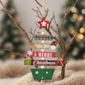 Christmas wooden forest man hanging ornament with stars and festive snowflake patterns - Red-Black Plaid Tree (Q-G55)