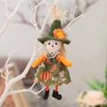 Harvest girl scarecrow doll with orange pumpkin print dress and green felt hat - Model C Girl Pendant