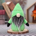 Handmade Halloween Frankenstein gnome with green plush hat and long grey beard ornament - Green Frankenstein Style (W-WS63)