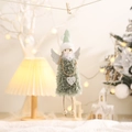 Angelo di Natale in peluche verde con ali di paillettes e gambe lunghe in legno - Stile Angelo Verde