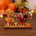 Wooden harvest gnome turkey tabletop decor with Fall Yall pumpkin and wheat motifs - Turkey Style