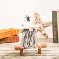 Halloween gnome plush with white spider print hat and grey beard for festive decor - White Spider Gnome