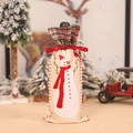 Christmas burlap wine bottle cover featuring a cute snowman design and plaid details - Hemp Fabric / Snowman