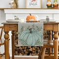 Linen table runner featuring teal pumpkin and eucalyptus print on grey background - 183x33cm / Style C Table Runner