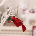 Encantador pájaro cardenal de fieltro rojo para decoración navideña con lazo de cuerda - Rojo