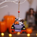 Ciondolo in legno di gnomo di Halloween in auto nera con scritte Boo decorative - Auto Nera Fantasma Zucca (Stile B)