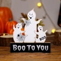 Décoration de table fantôme Halloween en bois avec texte BOO TO YOU et citrouille - Style Fantôme (B25-006-D)