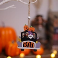 Ciondolo per auto in legno di Halloween con zucche e gatto nero su ramo bianco - Camion Nero Viola Zucca Gatto (Stile C)