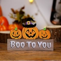 Halloween wooden desktop ornament featuring three pumpkins with Boo To You text - Pumpkin Style (B25-007-E)