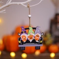 Ciondolo auto in legno per Halloween con gnomi e scritta BOO per decorazioni festive - Tre Gnomi Camion BOO (Stile D)