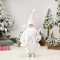 Statuina di gnomo di Natale bianco e argento in piedi con sacchetto regalo e bastoncino - Stile B Statuina di Simulazione Illuminata