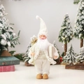 Gnomo di Natale bianco e oro in piedi con scatola regalo e sacco di iuta - Stile D Statuina di Simulazione Illuminata