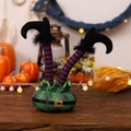 Decorazione tavola gambe elfo Halloween con calze a righe viola e base a ragnatela verde - Verde Viola Nero Righe Gambe Elfo