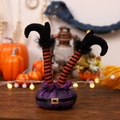 Decorazione gambe di elfo invertite per Halloween con calze a righe e stivali da strega base - Viola Arancione Nero Righe Gambe Elfo