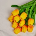 Artificial PU tulips bouquet with 10 stems in bright yellow and orange gradient finish - Sunset Red