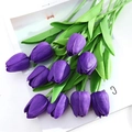 Set of 10 lifelike dark purple PU tulips with green stems for home and wedding decor - Purple