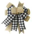 Large multi-layered burlap and black gingham check Christmas bow for wreaths - Multi-Layer Black and White Plaid Style