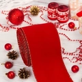 6cm rotes Samt-Weihnachtsband mit Drahtkante für Geschenkverpackungen und Dekoration - R-C95 Stil ((Einfach) 6CM Beflockungsband) / 6cm