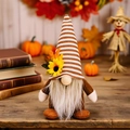 Gnomo autunnale con cappello a strisce e girasole per decorazione da tavolo ringraziamento - Stile Maschile (Cappello a Strisce con Barba)