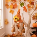 Harvest festival gnome plush with sunflower knit hat and maple leaf hanging decoration - Female Scarecrow Gnome Pendant
