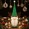Gnomo navideño de peluche con gorro verde y cuernos de reno para decoración festiva - Adorno de Gnomo del Bosque / Sombrero Verde Astas (D-BJ37)