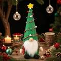 Christmas gnome figurine with a green tree-shaped hat and stars for holiday decor - Green Christmas Tree Style (D-BJ40)