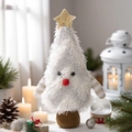 Detailansicht einer weißen Plüsch-Weihnachtsbaumfigur mit Goldstern und warmem Lichtdekor - Weiß