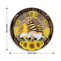 Insegna rotonda in legno con girasoli e gnomi Bee Our Guest per decorare la porta - Pendente Gnomo Ape in Legno