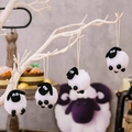Cute white plush sheep ornaments with black felt faces hanging on white branches - Small (P-Z97)