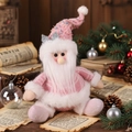 Charming pink knitted Santa Claus plush doll with white fur trim and sequined hat detail - Santa Claus Style (D-GJ115)