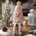Pink plush Christmas tree doll with golden star sitting on a miniature wooden stool - Christmas Tree Doll Ornament / Pink
