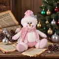 Pink and white snowman plush toy in overalls with a knitted hat for Christmas decor - Christmas Snowman Style (D-GJ116)